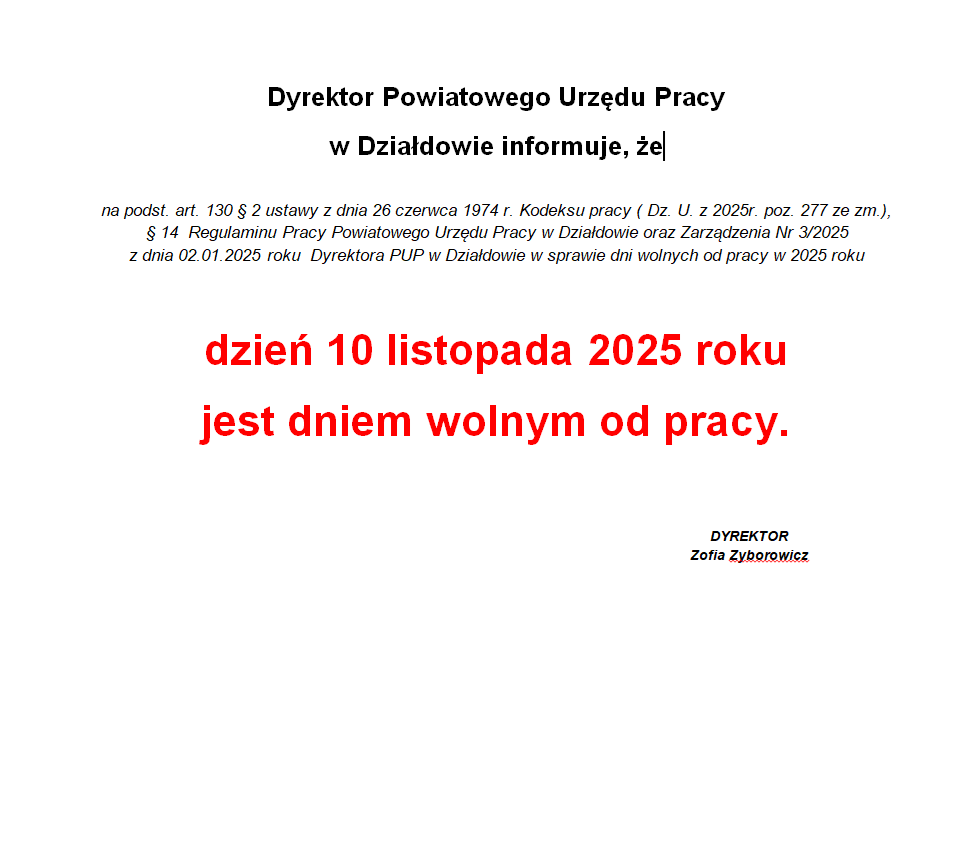 Zdjęcie artykułu 10 listopada 2025 Powiatowy Urząd Pracy będzie nieczynny